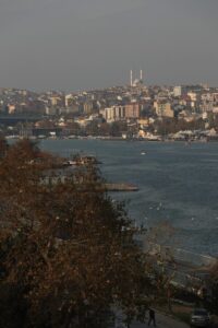 A breathtaking view of the Bosphorus with Istanbul skyline and mosque in the background.